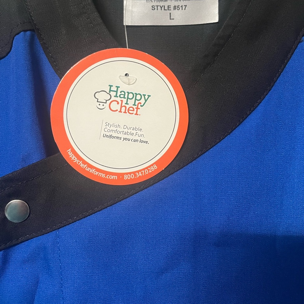 NWT Happy Chef Cook Cool Shirt Womens Men Blue Black Euro Vent Chef Coat large - Picture 6 of 7